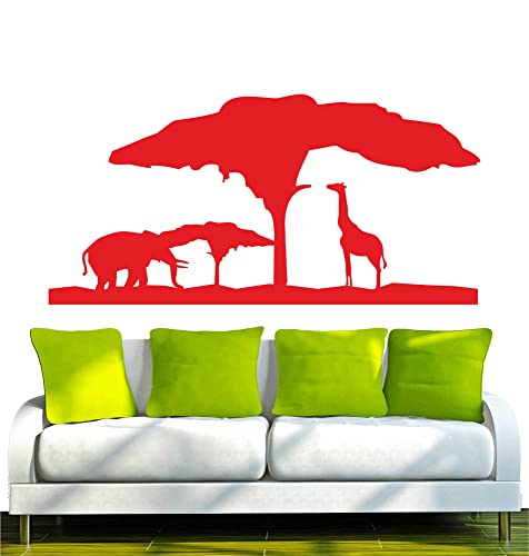 INDIGOS 4052166117500 Wandtattoo w555 Afrika / Steppe Elefant Giraffe Wandaufkleber 96 x 53 cm, rot