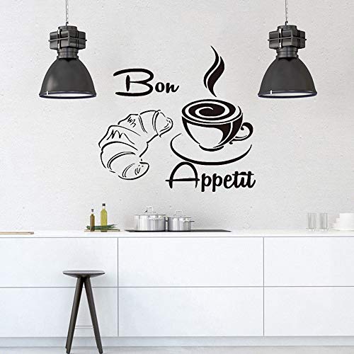 Guten Appetit Kaffee Croissant Vinyl Aufkleber Küche Restaurant Esszimmer Wasserdichte Tapete Modernes Wandtattoo Wandgemälde A3 58x 62cm