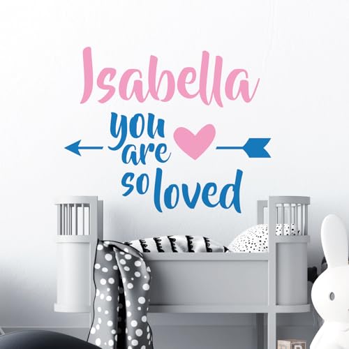 Wandtattoo für Kinderzimmer, personalisierbar mit Namen und Schriftzug  You Are so Love  Assembled Size: Medium (400 x 320mm) You Are So Loved & Pfeilfarbe: Ozean