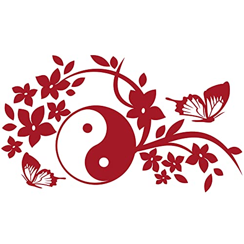 wall-refine WM-00116 | Yin & Yang RANKE | 58 x 33 cm, dunkelrot, seidenmatt, Wandtattoo Wandaufkleber in Premium Qualität, Wanddeko Deko Zeichen Tribal Symbol Flur Diele Asien