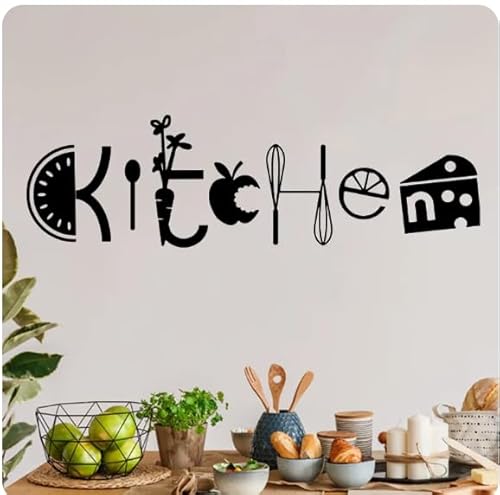 Wandaufkleber, Restaurant, Esszimmer, Obst, Werkzeuge, Küche, Worte, Wandtattoo, Heimdekoration, Schwarz, 56 cm breit x 16 cm hoch