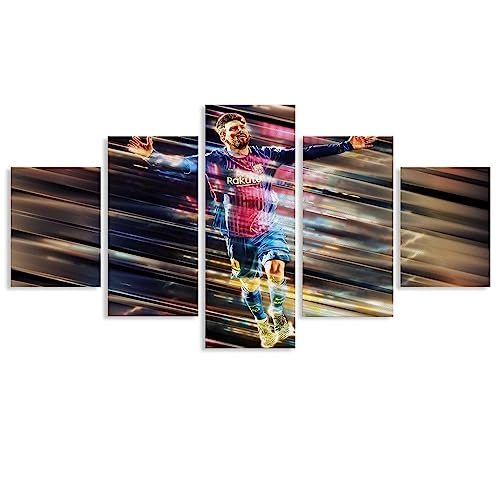 AScdap Messi 5 Teilig Leinwandbilder Bild Auf Leinwand Wandbild Kunstdruck Wanddeko Wand Wohnzimmer Wanddekoration Deko Modern Sport Fußball Wandbilder
