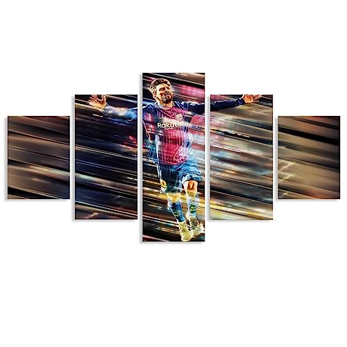 AScdap Messi 5 Teilig Leinwandbilder Bild Auf Leinwand Wandbild Kunstdruck Wanddeko Wand Wohnzimmer Wanddekoration Deko Modern Sport Fußball Wandbilder