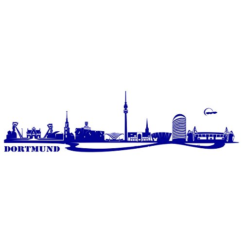 WANDKINGS Wandtattoo Skyline Dortmund (mit Sehenswürdigkeiten und Wahrzeichen der Stadt) 220 x 57 cm verkehrsblau - erhältlich in 33 Farben