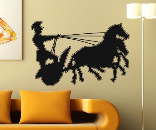 Wandtattoo Streitwagen, Pferde Aufkleber Gladiator Wand Dekoration Kutsche 1M336, Farbe:Lindgrün glanz;Breite vom Motiv:50cm