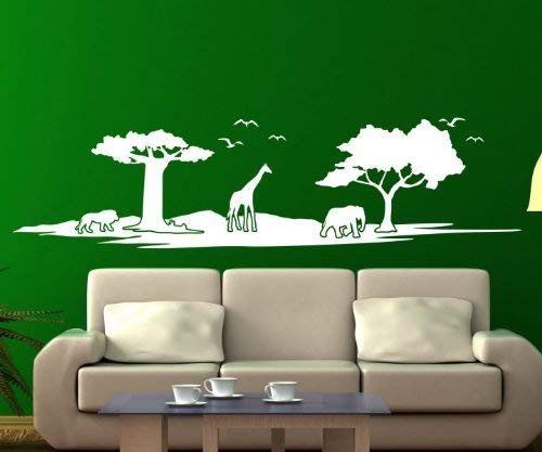 Wandtattoo Afrika Skyline XXL Savanne Wand Elefant Aufkleber Landschaft 1M205, Farbe:Rot Matt;Größe ( Länge):220 cm