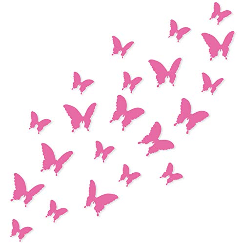 Wandkings Schmetterlinge im 3D-Style  in PINK zur Wanddekoration, 24 STÜCK im Set mit Klebepunkten zur Fixierung