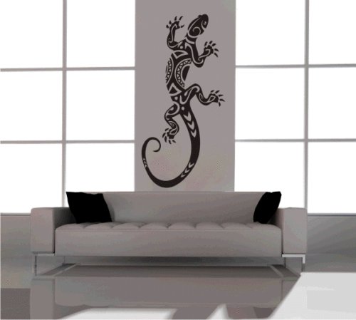 Gecko Maori Aufkleber Wandbild Wandtattoo in 27 Farben und Verschiedene Größen (ca. 120 cm x 57 cm) Schwarz