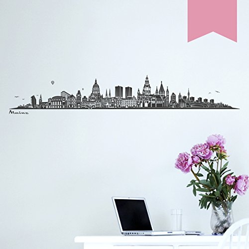 WANDKINGS Wandtattoo Skyline Mainz (mit Sehenswürdigkeiten und Wahrzeichen der Stadt) 120 x 20 cm Hellrosa - erhältlich in 33 Farben