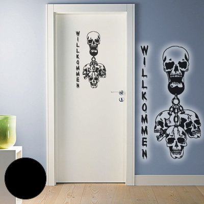Klebesüchtig A161 Tür- Wandtattoo Willkommen - Skull 60cm x 32cm schwarz - Dekoration - Bad - Wohnzimmer - Aufkleber - Wandsticker
