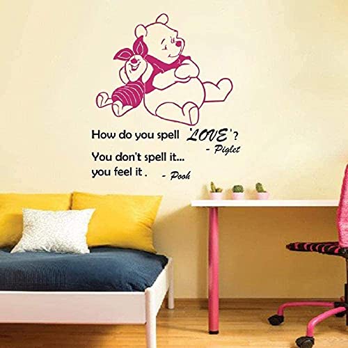 Wie Man Wandtattoos Buchstabiert, Damit Sie Die Liebe Von Winnie The Pooh Spüren Winnie The Pooh Ferkel Vinyl Wandtattoo Kinderzimmer Wandbild-55X63Cm