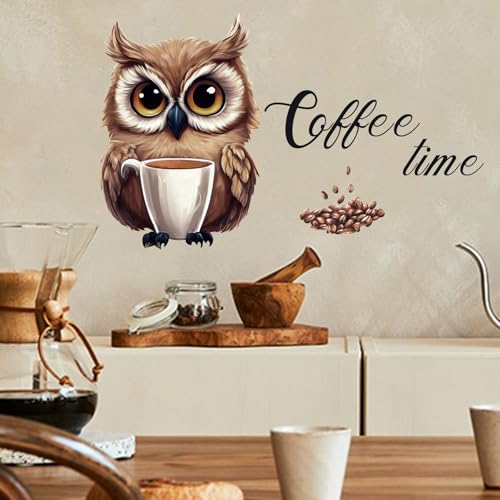 TOARTI Kaffee Wandtattoo,Kaffeebohnen Wandaufkleber Eule,Sprüche und Zitate Küche Wandsticker Wohnzimmer Esszimmer Cafe Deko,Wandaufkleber Coffee Time Küche Wanddeko