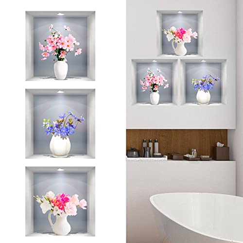 Sporgo 3D Wandaufkleber Vase: 3 Stück Vasen Wandtattoo Grüne Pflanzen Wandsticker,3D Abnehmbare Wandaufkleber Selbstklebend Flasche Wandbilder für Wohnzimmer Schlafzimmer Büro Küche Wanddeko
