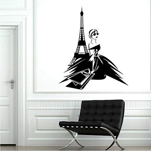 Shopping Girl Wandtattoo Paris Französisch Frauenturm Vinyl Aufkleber Schlafzimmer Shop Markt Wandkunst Moderne Dekoration 42X50Cm