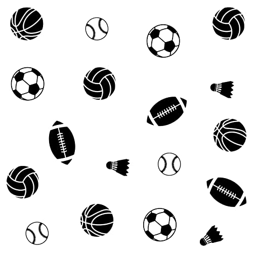 SUPERDANT 6 Styles Ballsport Wandaufkleber Fußball Wandsticker Basketball Kunst Volleyball Wandtattoo Rugby Badminton Dekoration Vinyl Wandsticker Für Jungen Schlafzimmer Kinderzimmer