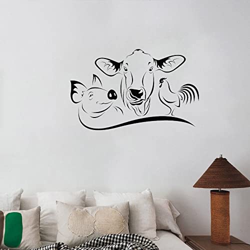 Kuh, Schwein, Hahn-Wand-Aufkleber Tier Wandtattoo Für Farm Kitchen Restaurant Dining Room Decor Vinyl Aufkleber Kunst Wandbild 42x66cm