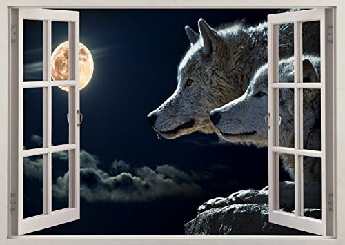 Wandtattoo Abnehmbar Wolf Moon Night Home 3D Wandaufkleber Art Poster Decals Wandbilder Kinderzimmer Z42-60x90CM