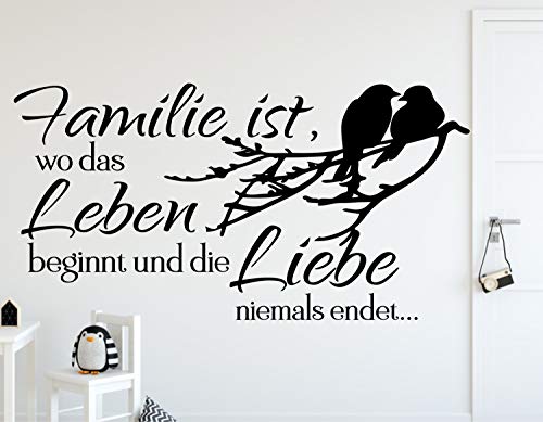 timalo® Modernes Wandtattoo fürs Wohnzimmer Spruch – Familie ist, wo das Leben beginnt | 11007-Anthrazit-M-58x29