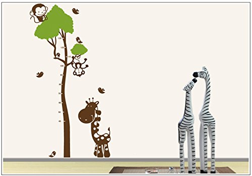 Wandtattoo wandaufkleber wandsticke wohnzimmer Baum Affe Giraffe MESSLATTE wbm52(082 beige, set3:Baum 140cm (Hoch))