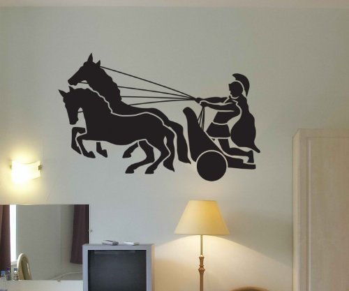 Streitwagen Wandtattoo, römische Pferde Aufkleber, Gladiator Wand Sticker, 1M329, Farbe:Beige glanz;Breite vom Motiv:55cm