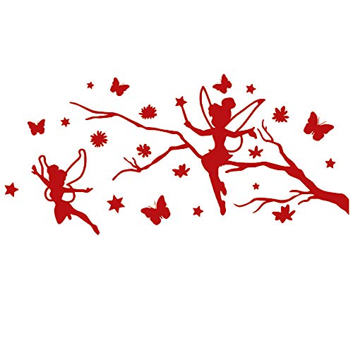 denoda® Zweig mit Elfen - Wandtattoo Rot 214 x 100 cm (Wandsticker Wanddekoration Wohndeko Wohnzimmer Kinderzimmer Schlafzimmer Wand Aufkleber)