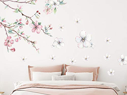 GRAZDesign Wandtattoo Blumen Kirschblüte Kirschbaum weiße rosa Blüten Schlafzimmer Wohnzimmer Flur Wandaufkleber 150x60cm / Set
