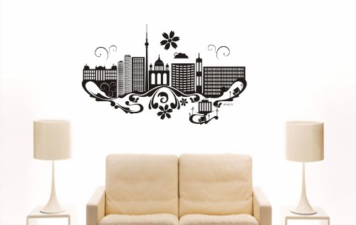 INDIGOS UG - Wandtattoo Wandsticker Wandaufkleber Aufkleber - Wandaufkleber e727 Skyline Stadt - Berlin (Deutschland) Design 3-80x49 cm - schwarz - Dekoration Küche Bad Büro Hotel