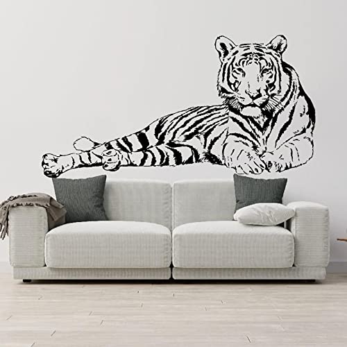 XDOUBAO Schlafender Tiger Beast Tier Wandtattoo Schlafzimmer Zimmer Safari Afrika Dschungeltier Tiger Wandtattoo Spielzimmer,22 schwarz,80 x 42 cm