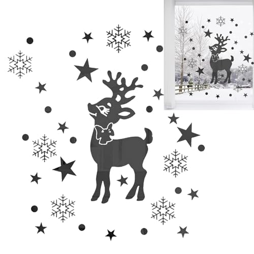 Hirsch-Schneeflocken-Aufkleber für Wände, Weihnachtstapete zum Aufkleben und Abziehen - Weihnachten Wandtattoo Aufkleber abnehmbar | Wandaufkleber für Kinderzimmer, Zuhause, Schaufensterdekorationen