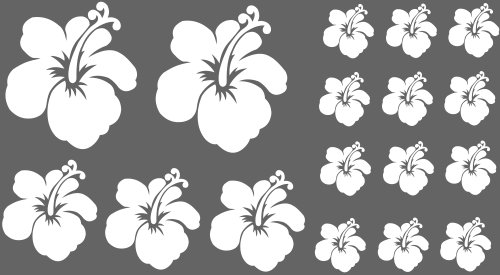 XL Design Set F in Weiss 17 Stück HIBISKUS Blüten Wandtattoo Blumen oder Autoaufkleber selbstklebende Wandsticker Out- & Indoor, Wandaufkleber & Fensterbild wählen Sie aus 32 Farben!