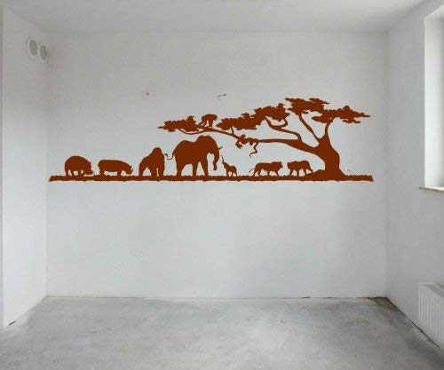 Wandtattoo Skyline Savanne Afrika Affe Nashorn Wand Aufkleber Landschaft 1M061, Farbe:Braun glanz;Länge des Motives:100cm