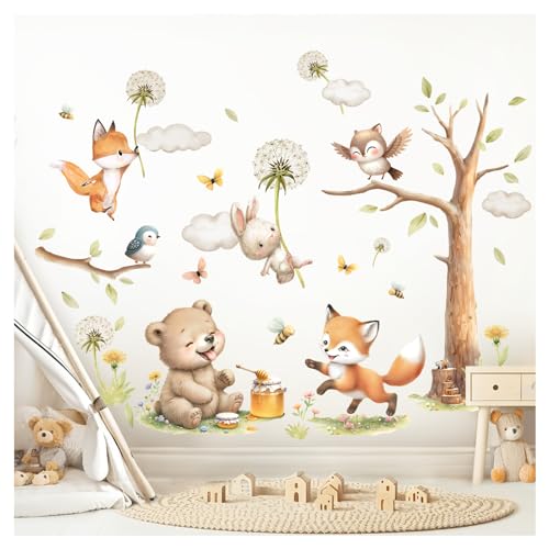 Little Deco Wandtattoo Waldtiere Fuchs Wandsticker Kinderzimmer Bär Wandaufkleber Tiere Bäume Babyzimmer Schlafzimmer Wanddeko DL5065-03