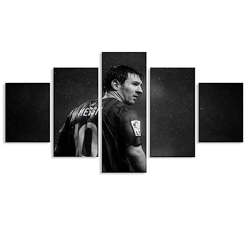 AScdap Messi 5 Teilig Leinwandbilder Bild Auf Leinwand Schlafzimmer Wandbild Kunstdruck Wanddeko Wand Wohnzimmer Wanddekoration Deko Sport Fußball