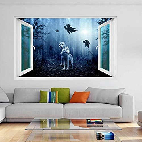 Wolf Herbst Dark Forest Leaves Fantasy 3D Wandkunst Aufkleber Wandtattoo DL5-50x70 cm