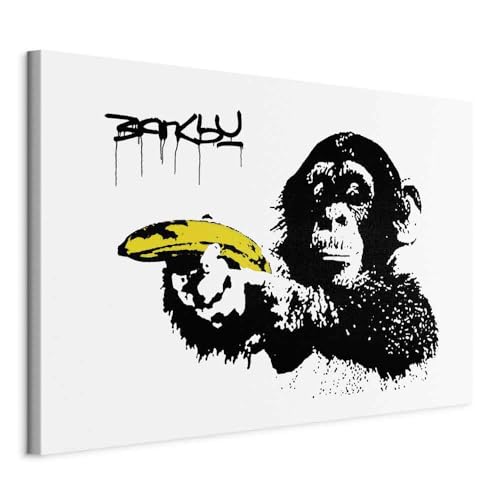 murando - Akustikbild Banksy Monkey with Banana Gun Leinwandbild 1 tlg Kunstdruck modern Wandbilder XXL Wanddekoration Design Wand Bild - Graffiti Street Art Straßenkunst