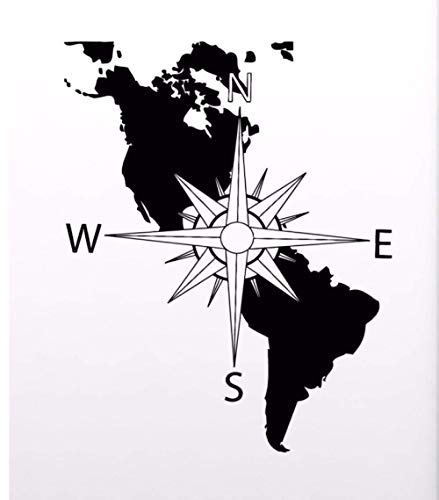 Kompass Vinyl Wandtattoo Amerika Kontinent Karte Wandkunst Wandbild Navigation Kompass Wandaufkleber Home Decoration Wandposter-57X71Cm Schwarz