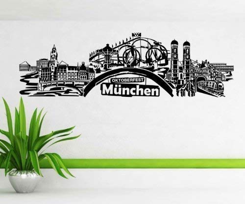 Wandtattoo München Stadt Deutschland Skyline Wand Aufkleber Wandbild 1M619, Farbe:Beige glanz;Skyline Länge:160cm