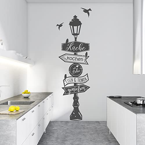 DESIGNSCAPE® Wandtattoo Laterne mit Wegweiser für die Küche | Farbe: dunkelgrau | Größe: mittel (43 x 140 cm)