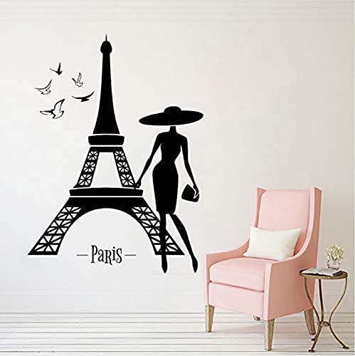 57 X 77 Cm Paris Frankreich Romantische Wandaufkleber Paris Turm Vinyl Wandtattoo Schönes Mädchen Vogel Design Wand Poster Wohnkultur Geschenk