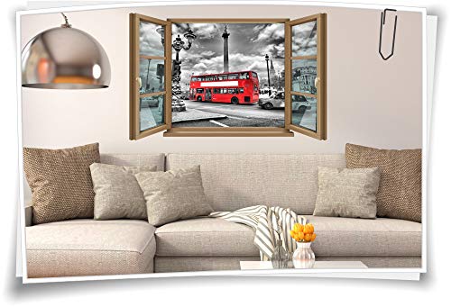 Medianlux Wand-Tattoo Wand-Bild Fenster UK London Großbritannien Doppeldecker Bus Stadt Aufkleber Folie Deko Wohnzimmer Küche Folie Digitaldruck, 150x97cm wb22wb433-125208