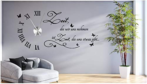 tjapalo® s-tku1 Wanduhr Wandtattoo Uhr Wohnzimmer Wandsticker Wandaufkleber Spruch - Zeit die wir Uns nehmen - mit und ohne Uhrwerk (mit großem Metall Uhrwerk)