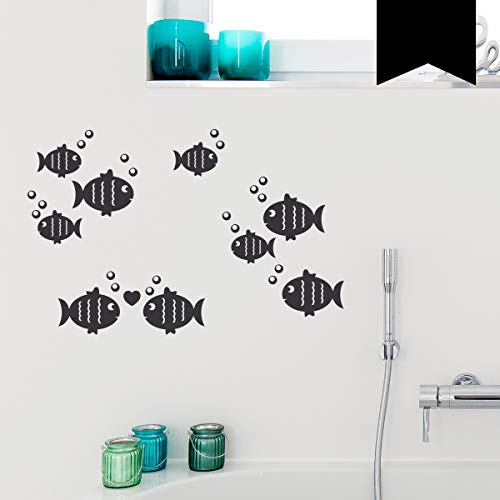Wandkings Wandtattoo Fische und Luftblasen im Set, mit Herzchen Größe SMALL in schwarz - erhältlich in 33 Farben