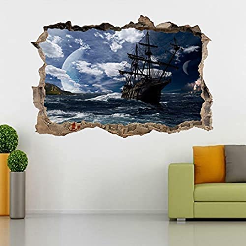 ZOYLLA Wandtattoo Piraten Schiff Ozean 3D Zertrümmert Wandaufkleber Aufkleber Home Decor Art Mural J1165