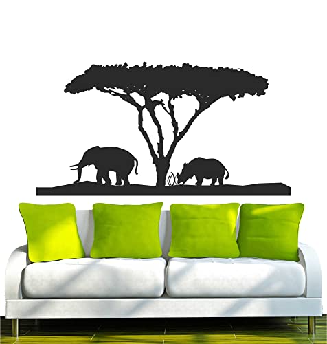 INDIGOS 4052166118002 Wandtattoo w556 Afrika / Steppe Elefant Nashorn Wandaufkleber 96 x 50 cm, schwarz