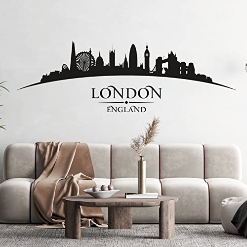 Wandtattoo, Motiv: London City England Skyline, London Eye, Tower Bridge, Big Ben, Westminster, Schwarz
