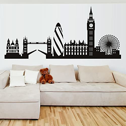 London Skyline Wandaufkleber Stadt Silhouette UK London Landschaft Wandtattoo Home Wall Art Vinyl Wandbild A3 59x28cm