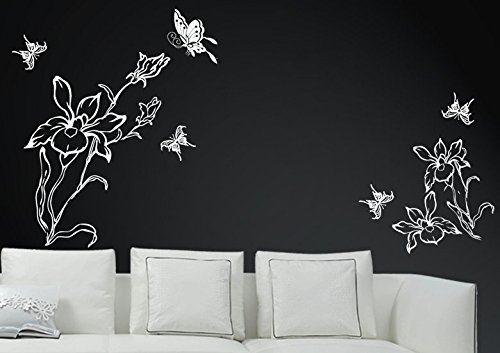 Wandtattoo 2-teilig wandaufkleber Aufkleber Wandsticker wall sticker Wohnzimmer Schlafzimmer Kinderzimmer Ranke Blume Blumen Blumenranke Blumeranke Vine Flower Butterfly Schmetterling floral 30 Farben zur Wahl wpf59(Printed Sticker,ca.20 x 8cm)