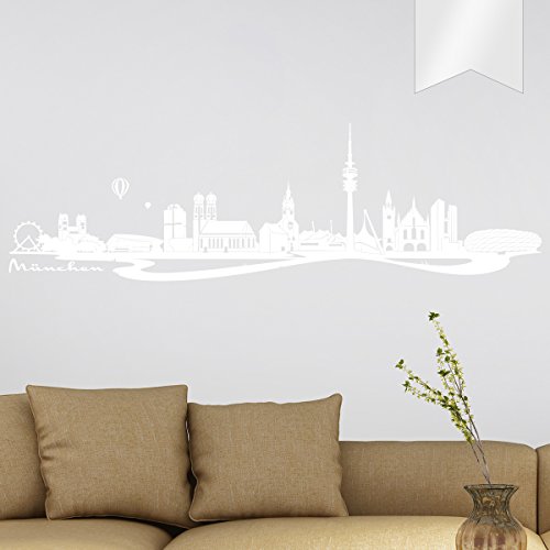 WANDKINGS Wandtattoo - Skyline München - 115 x 35 cm - Milchglasfolie - Wähle aus 6 Größen & 35 Farben