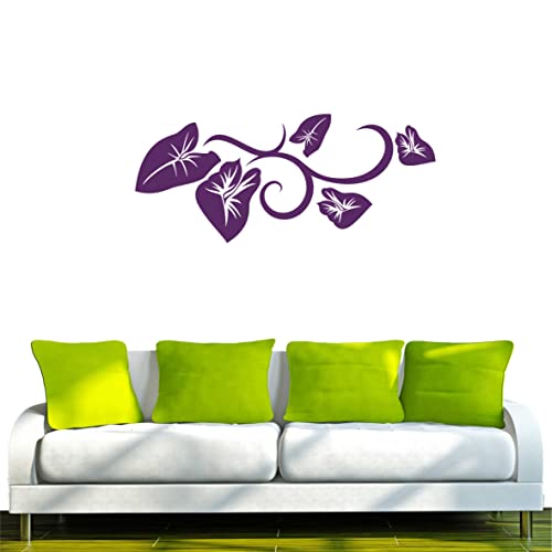 PEMA Wandtattoo Wandsticker Wandaufkleber Aufkleber f52 Grandiose Blätter mit geschwungenem Zweig 80x34 cm - violett - Dekoration Küche Bad Büro Hotel