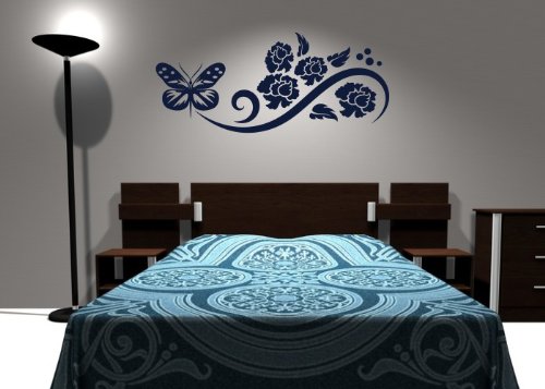 Wandtattooladen Wandtattoo - Rosen mit Schmetterling Größe:70x30cm Farbe: weiß